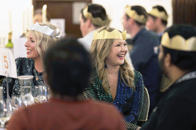 someone smiling at a christmas party